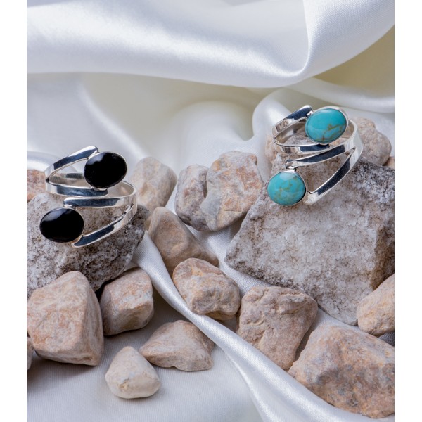 Plata 925 Anillos Plateria Ramirez ANILLO DOBLE PIEDRA NATURAL