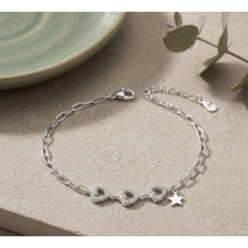 PULSERA PLATA 925 CORAZONES...